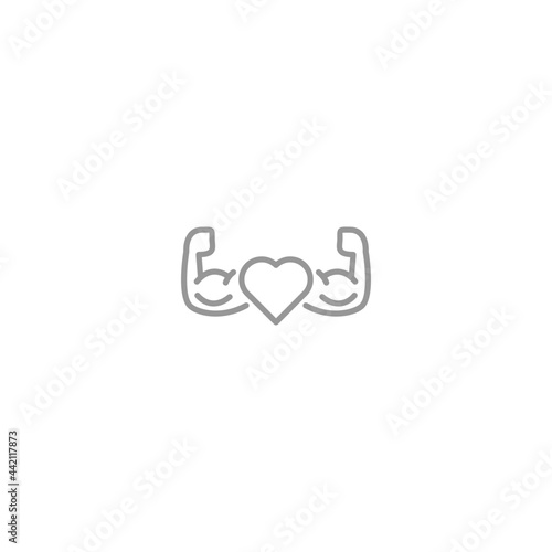 biceps with heart icon isolated on white background