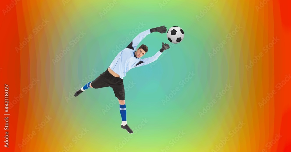 Composition of male football player catching ball with copy space