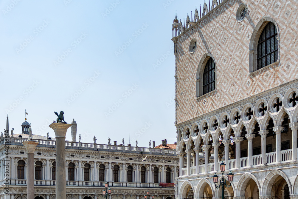 Architectural Detail of the Facade of the famous Doge's Palace in Venice, Italy
