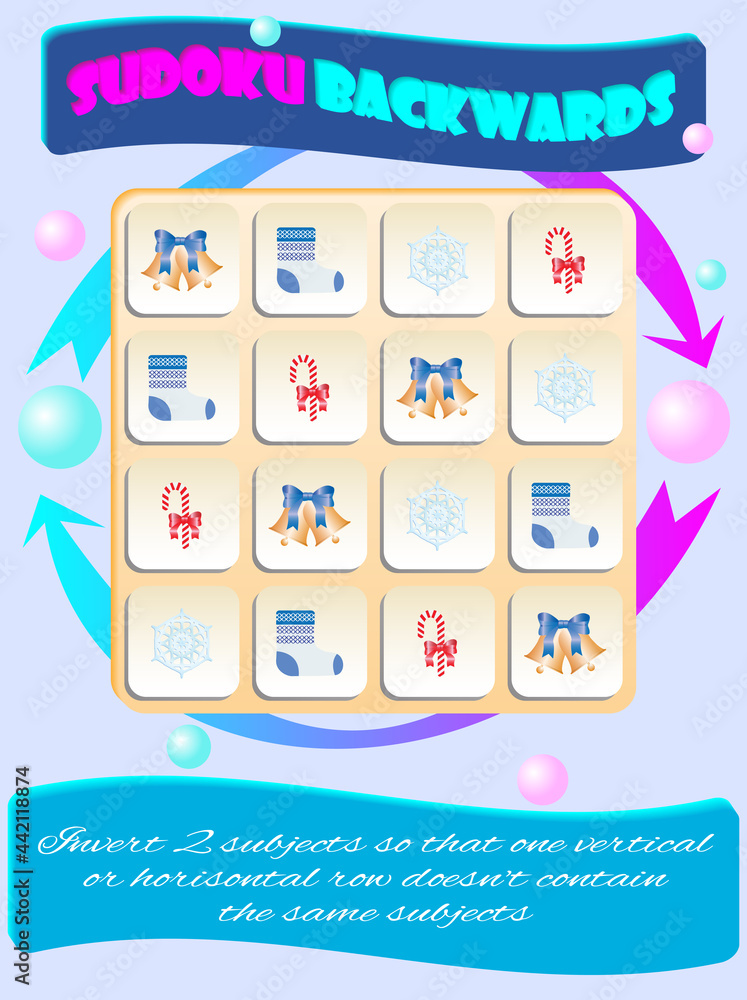 Obraz premium Sudoku BACKWARDS for kids with colorful holiday symbols