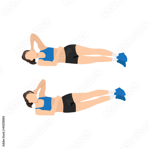 Woman doing Double side jackknifes exercise. Flat vector illustration isolated on white background