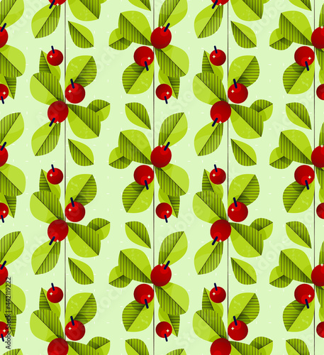 Seamless Vector Pattern. Background Texture with Red Berries and Green Leaves. Coffee Pattern Concept. Christmas Background. 