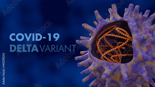 Novel Covid 19 Corona Virus Strain. Delta Variant 3d Illustration Background Banner.