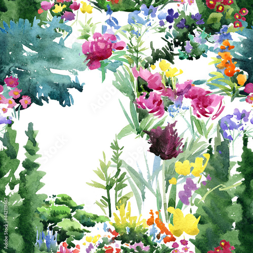 Flowerbeds of the Parc Monceau in Paris watercolor seamless pattern © Елена Фаенкова