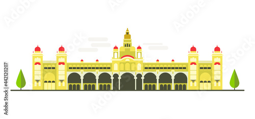 Cartoon symbols of India. Popular tourist architectural object: The Mysore Palace, Mysore. photo