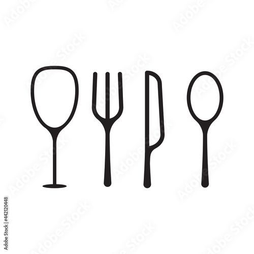 restaurant ikon  there are elements of spoon  fork  knife  and wine
