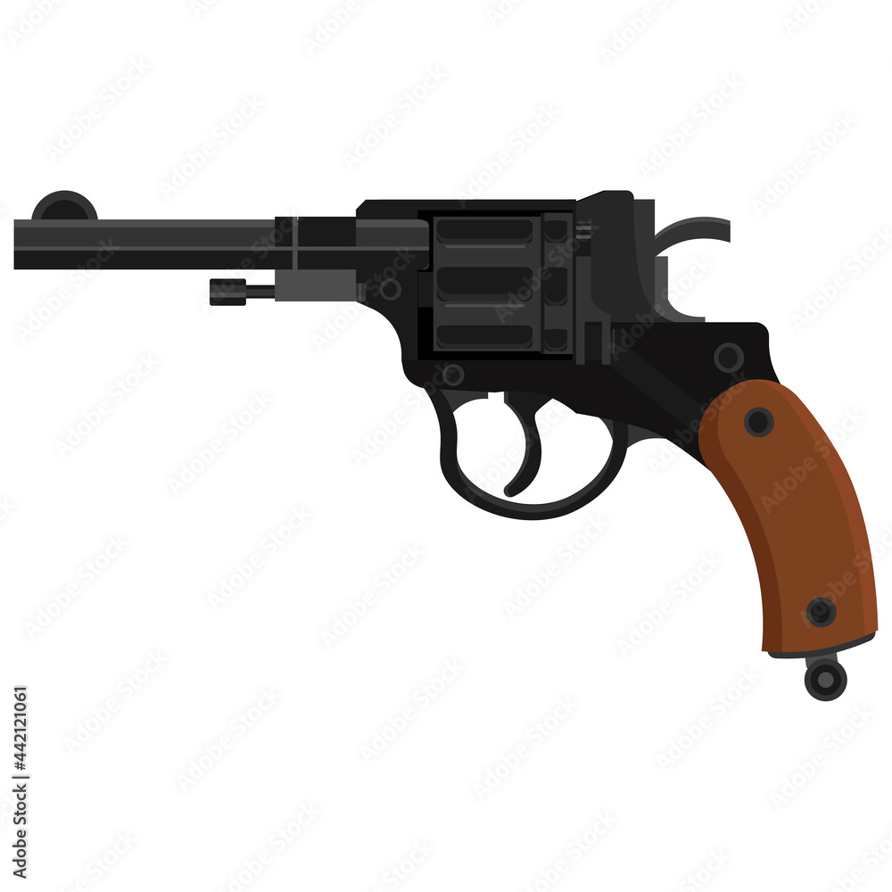 Vector vintage pistol with a drum. Illustration on a white isolated background.