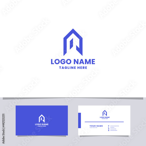 Simple and minimalist blue arrow logo with business card template