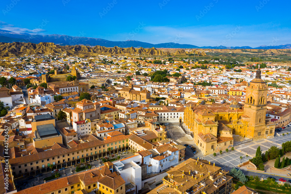 Scenic top view of the cathedral in downtown Guadix. Spain