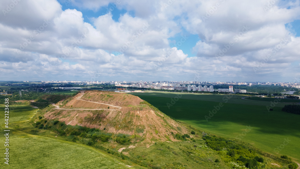 Naklejka premium Household waste landfill. Closed for processing. Environment protection. Aerial photography.