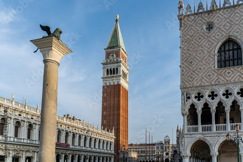 Beautiful morning view of the St Marc's Square with the Campanile and the Doge's Palace in Venice, Italy