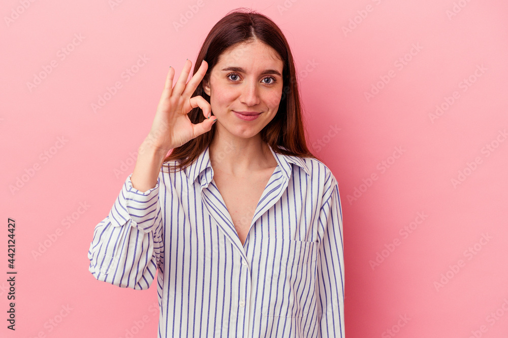 cheerful and confident showing ok gesture. cheerful and confident showing ok gesture.