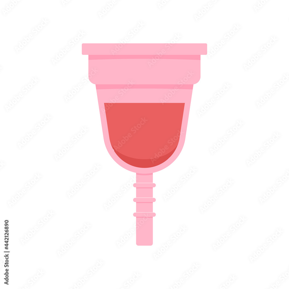 Menstrual cup with menstruation blood icon isolated on white background.  Female menstrual blood flow loss in silicon period cup. Flat design vector  zero waste lady hygiene concept illustration. Stock Vector | Adobe