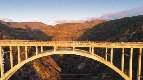 Aerial: Bixby bridge in Big Sur, California, USA photo