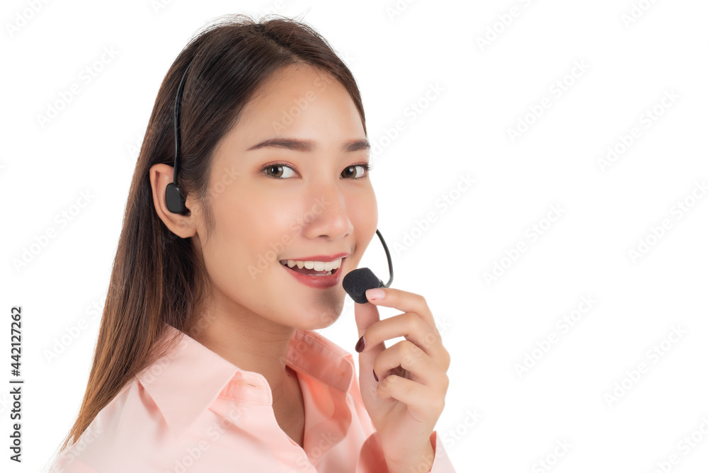 Portrait of beautiful young asian businesswoman on white background, concept of customer support Portrait of beautiful young asian businesswoman on white background, concept of customer support