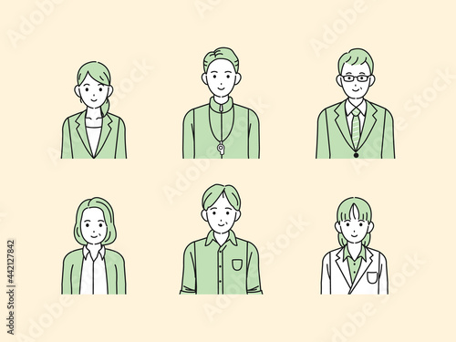 先生　教師　男女　セット　上半身　イラスト素材