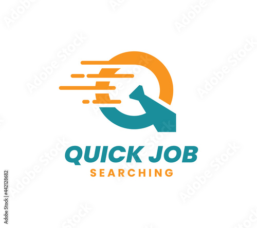 Quick Job Logo Template Design. Letter Q logo. Fast tie vector illustration