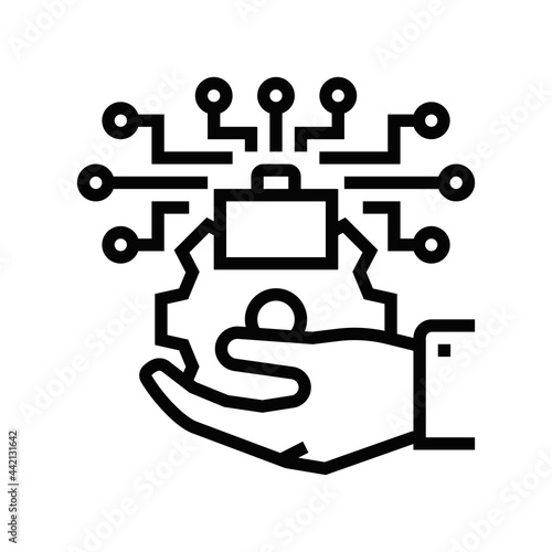 promoting technology commercialization line icon vector. promoting technology commercialization sign. isolated contour symbol black illustration