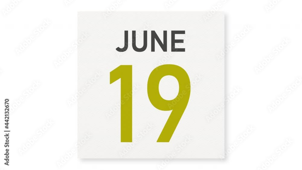 June 19 date behind crumpled paper page of a calendar, 3d animation June 19 date behind crumpled paper page of a calendar, 3d animation