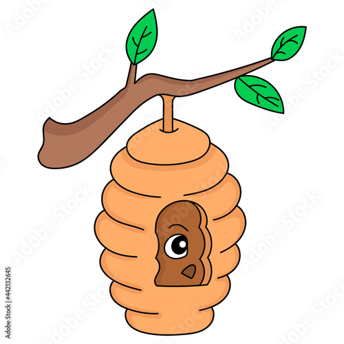 the animal is hiding in the beehive, doodle icon image kawaii