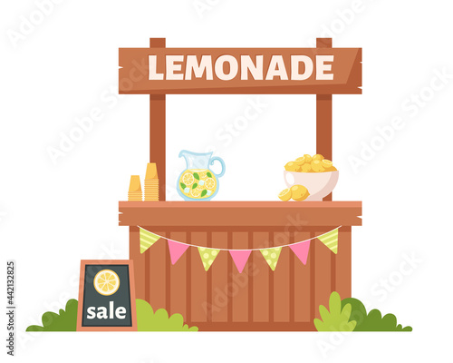 Lemonade stand. Summer cold drink. Vector illustration