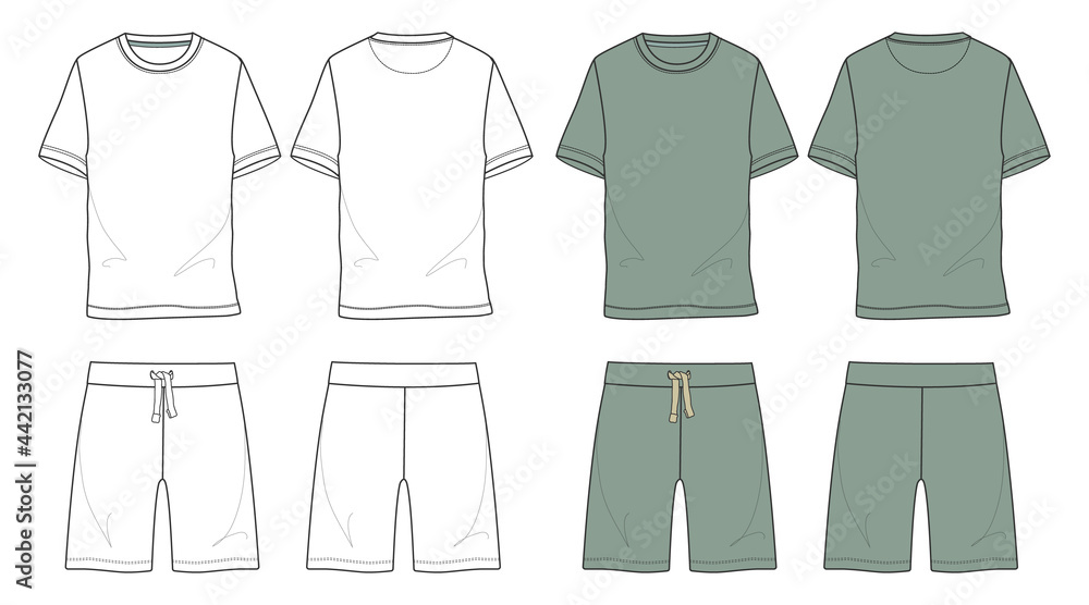 Basic Set T Shirt and shorts technical fashion sketch vector template