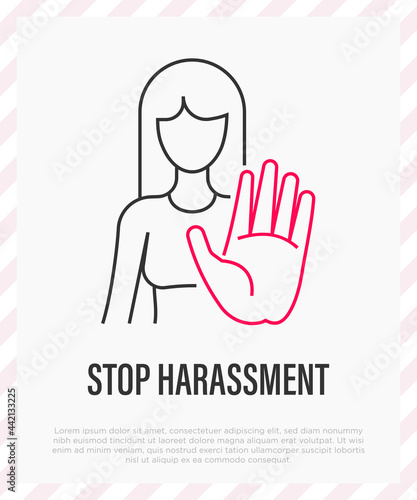 Stop harassment thin line icon. Abuse, victim of sexual violence. Vector illustration.