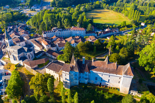Aerial view of castle Chateau L'Eveque. Dordogne region. France