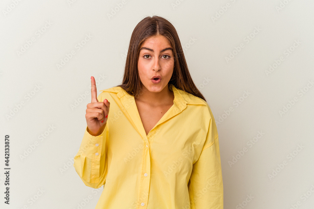 Young caucasian woman isolated on white background suffers pain in throat due a virus or infection. Young caucasian woman isolated on white background suffers pain in throat due a virus or infection.