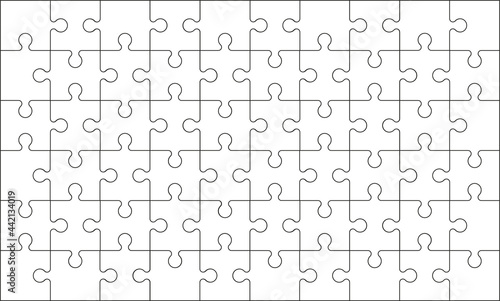 Puzzles grid - blank template. Jigsaw puzzle with 60 pieces. Mosaic background for thinking game is 10x6 size. Game with details. Vector illustration.