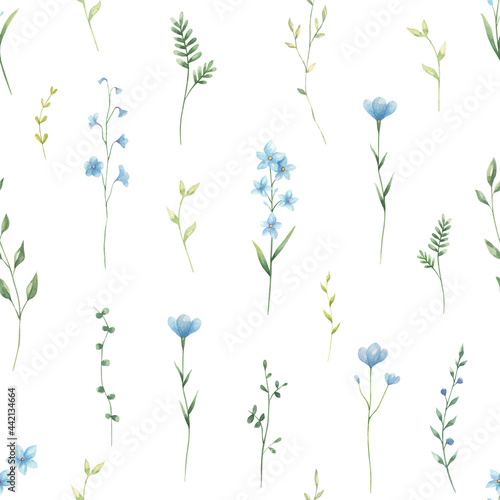 Watercolor wildflowers vintage seamless pattern. Summer flowers hand-painted background. Perfect for textile  fabric  covers. 