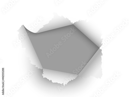 Realistic hole paper. Ripped torn sheet. White rough broken 3d texture, rolled sides with ragged edges, single decor blank element space for text. Vector isolated on white illustration