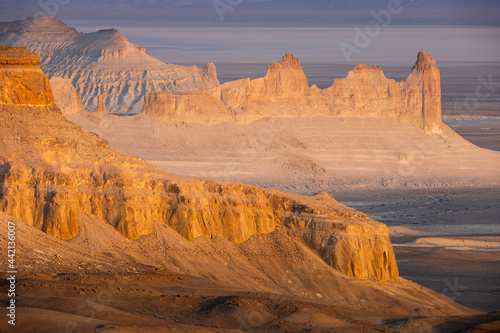 Bozjyra  or Boszhira  at sunset time. Ustyurt Plateau  Mangystau region  Kazakhstan.