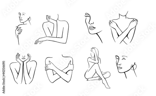 Woman line vector. Portrait body and face. Minimal female. Fashion concept, print.