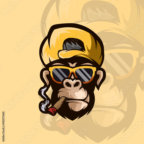 Vector illustration of a smoking monkey head mascot