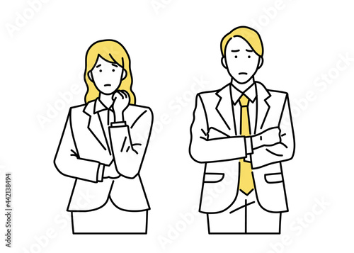 困った表情をした男性＆女性のビジネスパーソンのイラスト © sasadai