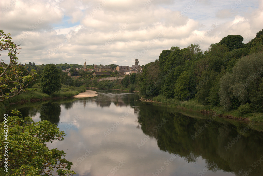 close view of river tweed at Coldstream in summer