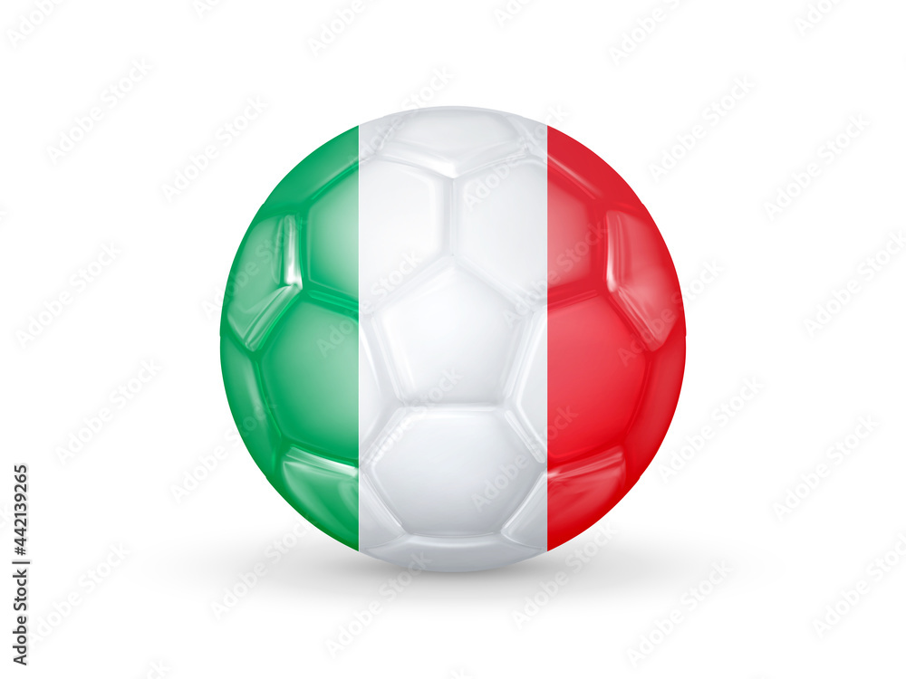 3D soccer ball with the Italy national flag. Italy national football team concept