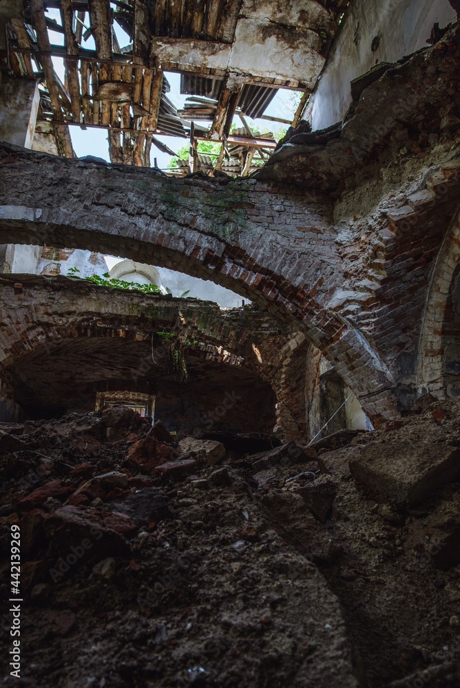 Olesko, Ukraine - June, 2021: Olesko Synagogue Ruins Olesko, Ukraine - June, 2021: Olesko Synagogue Ruins