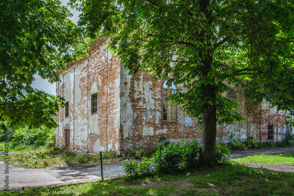 Olesko, Ukraine - June, 2021: Olesko Synagogue Ruins Olesko, Ukraine - June, 2021: Olesko Synagogue Ruins