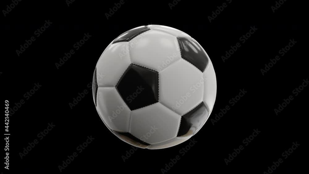 Soccer ball rotating 360. Isolated alpha channel seamless loop animation Realistic 3D animation seamless loop. Perfect for Sport news or sports advertising. Black and white football. Slow Motion Soccer ball rotating 360. Isolated alpha channel seamless loop animation Realistic 3D animation seamless loop. Perfect for Sport news or sports advertising. Black and white football. Slow Motion