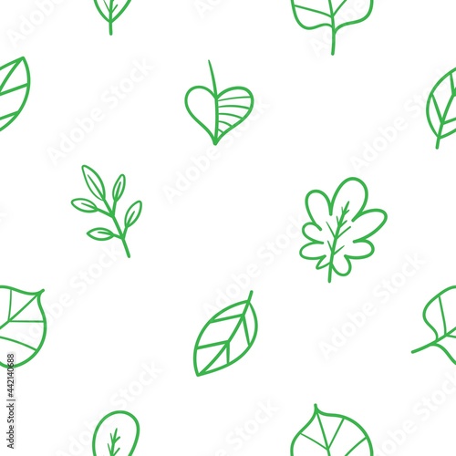 Seamless pattern with different leaves on white background. Vector print with plants.