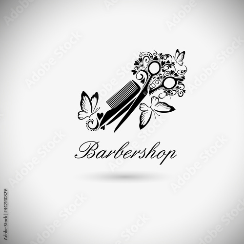 Abstract scissors and hairbrush. Beauty salon logo. Vector illustration