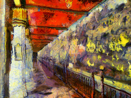 The grand palace wat phra kaew bangkok thailand Illustrations creates an impressionist style of painting. © Kittipong