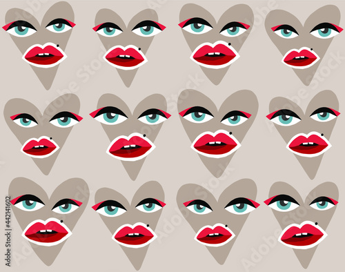 Heart with eyes and red lips pattern