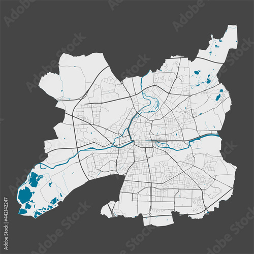 Detailed map of Rennes city, Cityscape. Royalty free vector illustration.