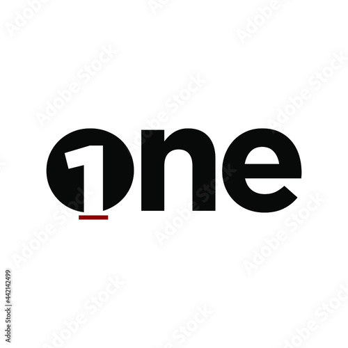 Typography of word one with black color and little red color under number one, ready to use.