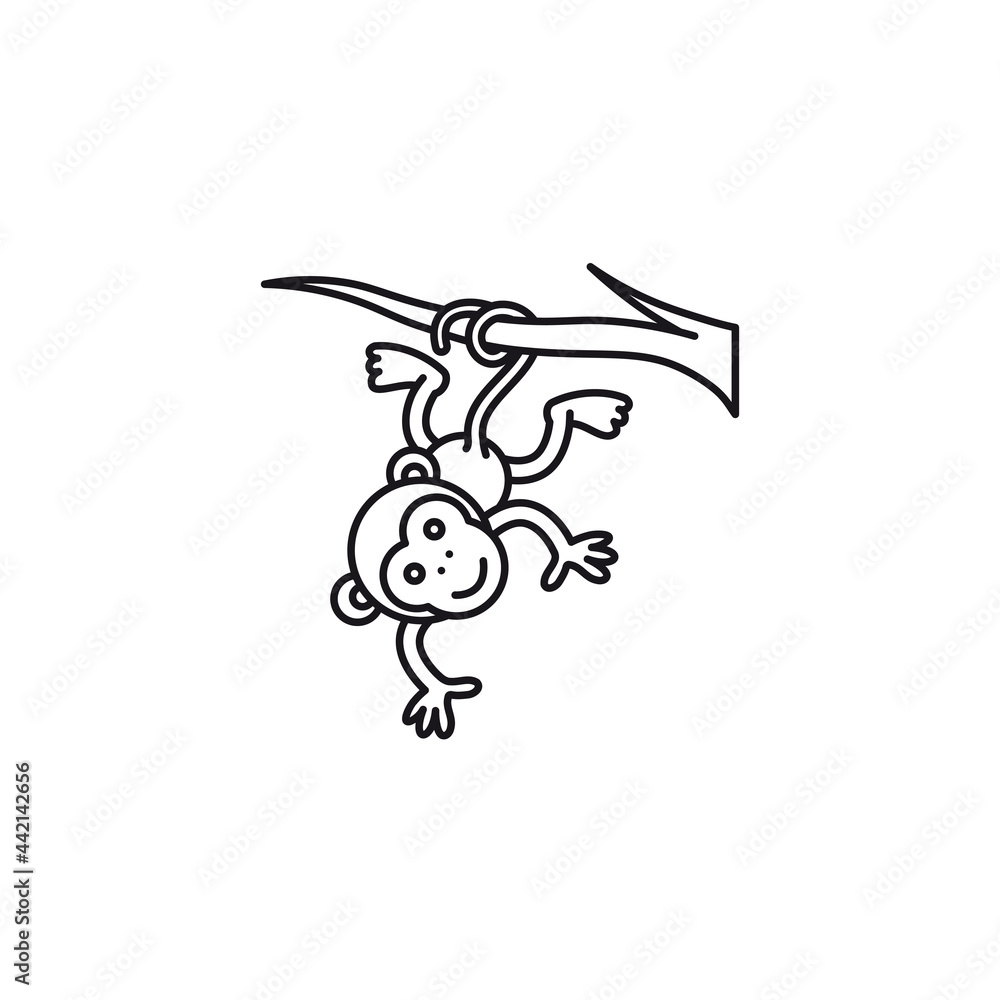 Monkey hanging on a branch with his tail vector line icon Monkey hanging on a branch with his tail vector line icon