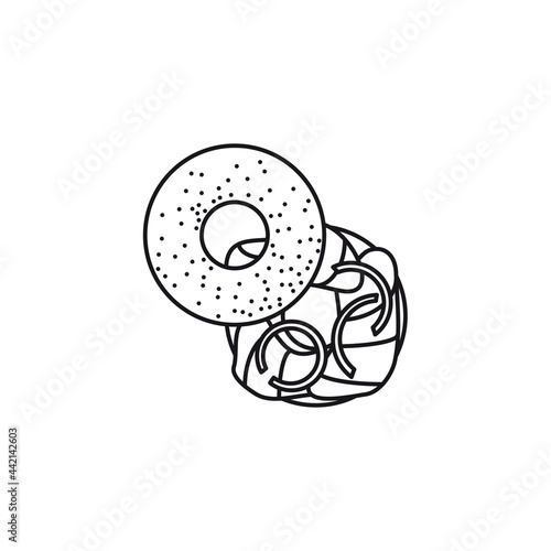 Bagel with creamcheese and lox vector line icon