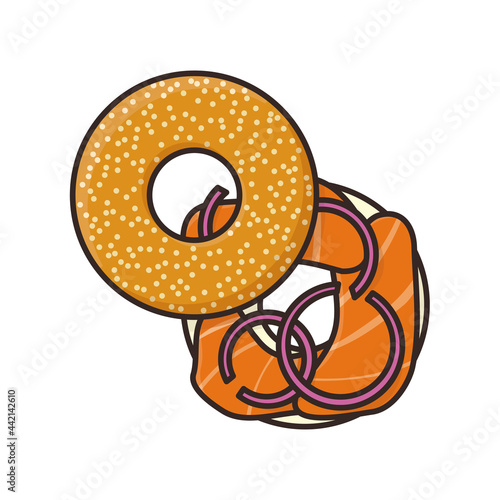 Bagel with creamcheese and lox isolated vector illustration for Have A Bagel Day on December 11